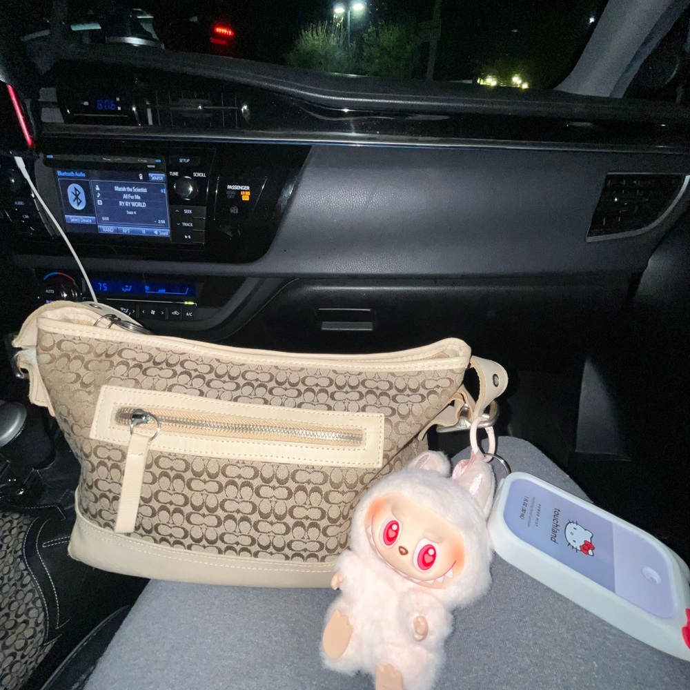Coach Signature Beige and White Shoulder Bag